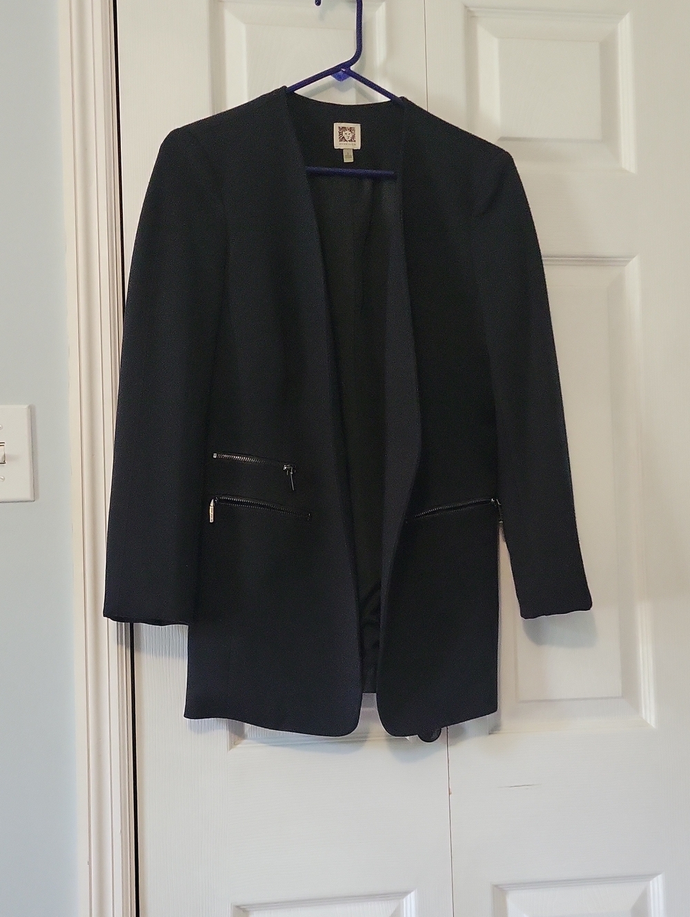 Anne Klein Black Open-Front Blazer with Zip Pockets